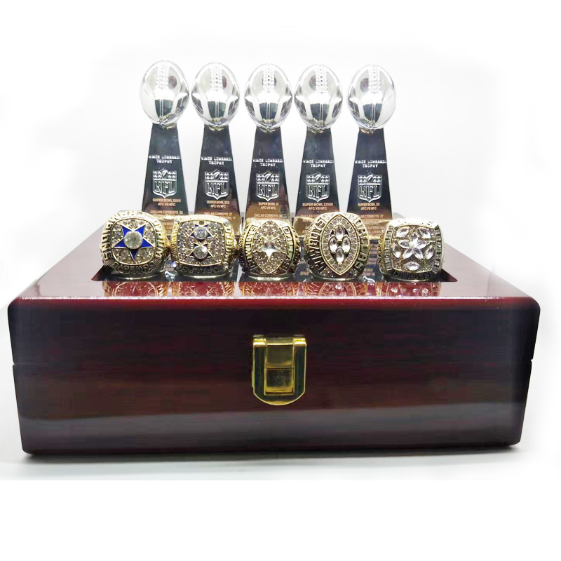 Dallas Cowboys Championship Ring and Trophy With Display Box Sports Crafts for Sport Fans Football T